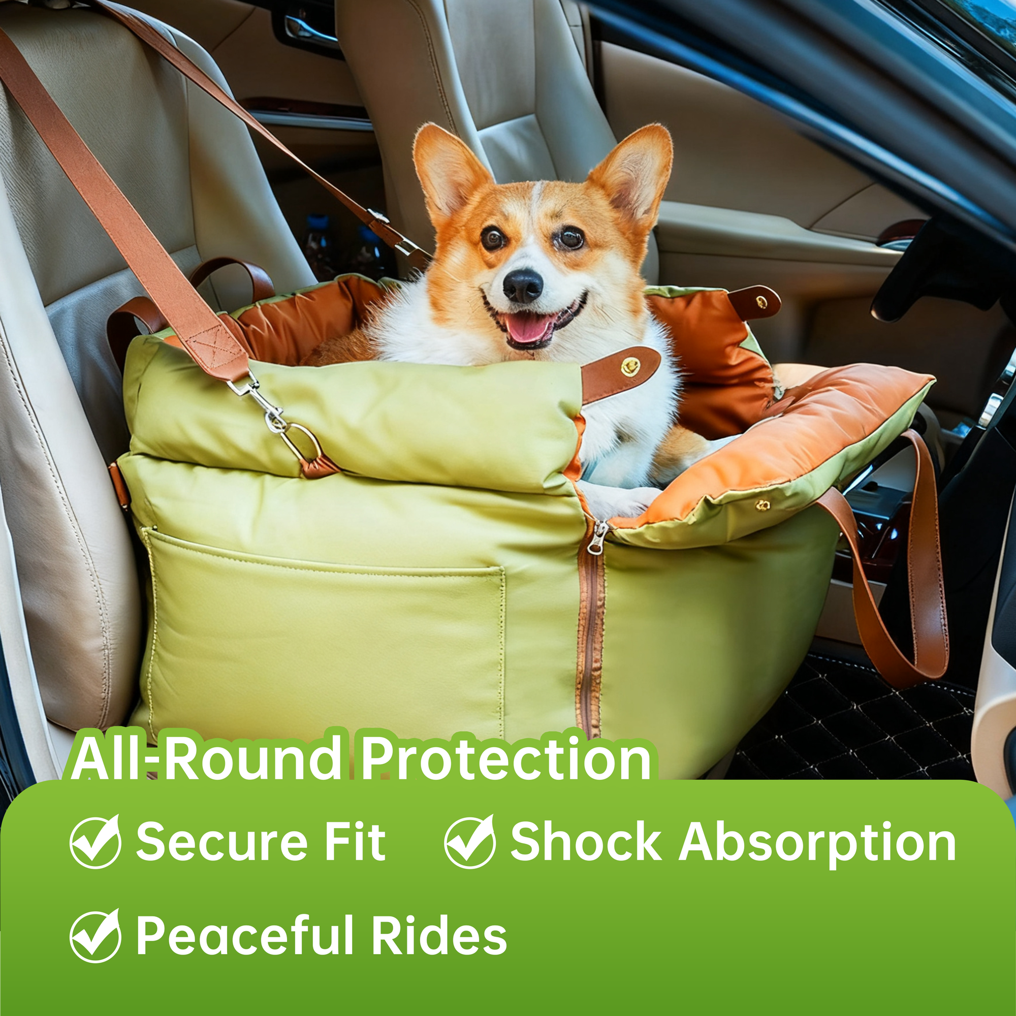 Premium Leather Dog Car Bed - Removable Washable Pet Travel Mat