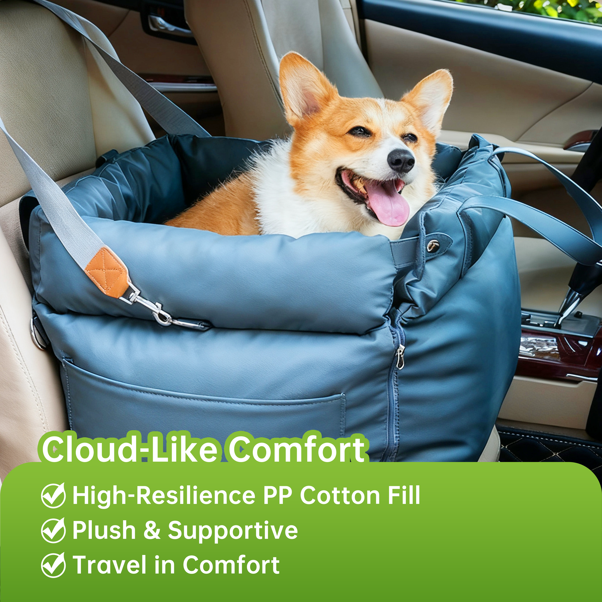 Premium Leather Dog Car Bed - Removable Washable Pet Travel Mat