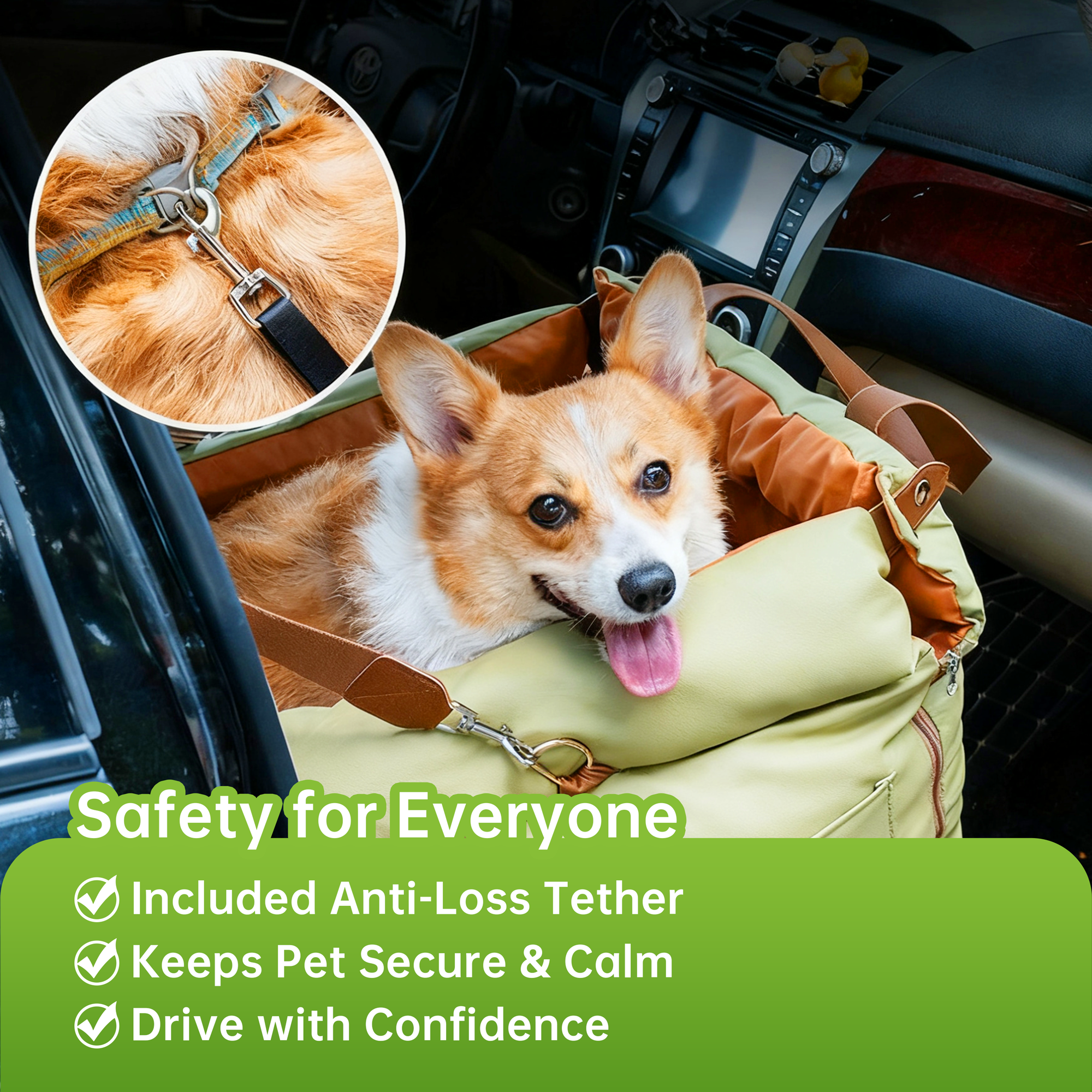 Premium Leather Dog Car Bed - Removable Washable Pet Travel Mat