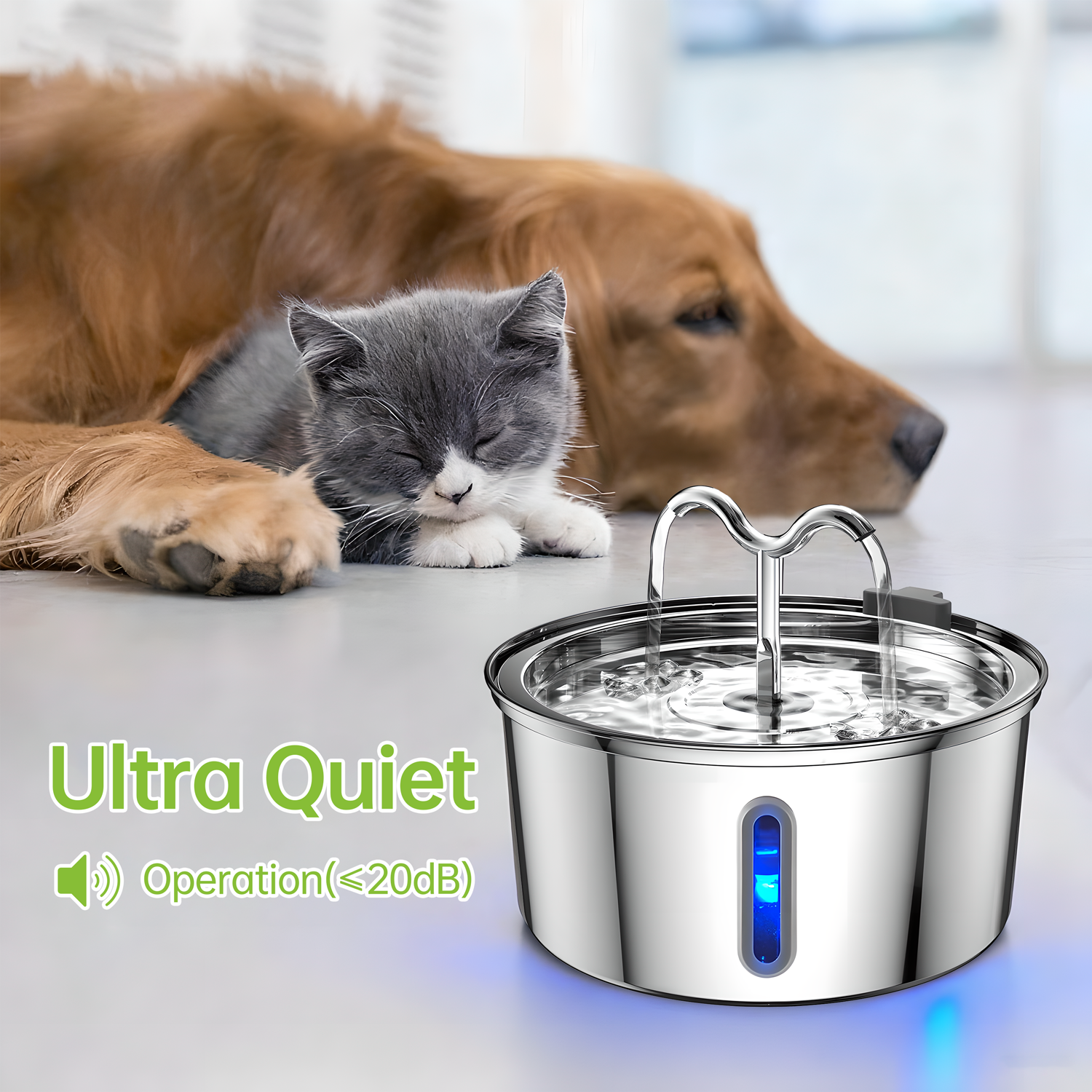 3.2L Automatic Pet Water Dispenser, Stainless Steel Circulating Cat/Dog Water Fountain with Filter
