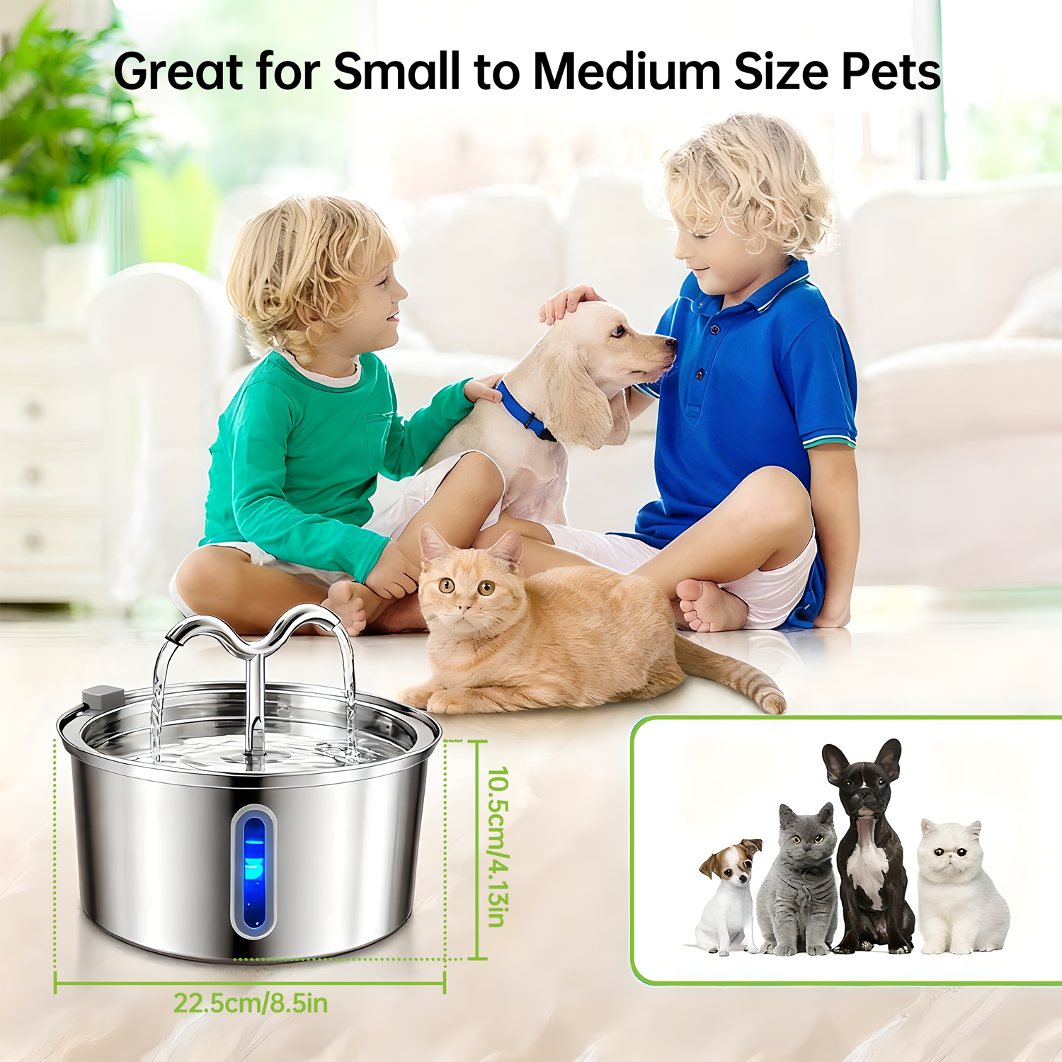 3.2L Automatic Pet Water Dispenser, Stainless Steel Circulating Cat/Dog Water Fountain with Filter