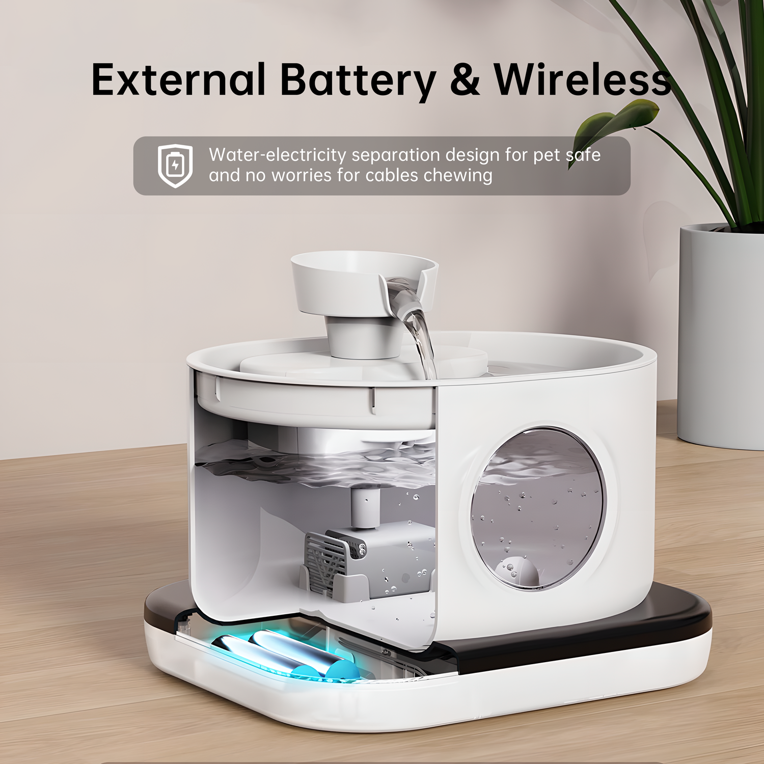Wireless Automatic Cat Water Fountain, 2.8L Smart Pet Dispenser with Filter, 5200mAh Battery & Quiet Pump