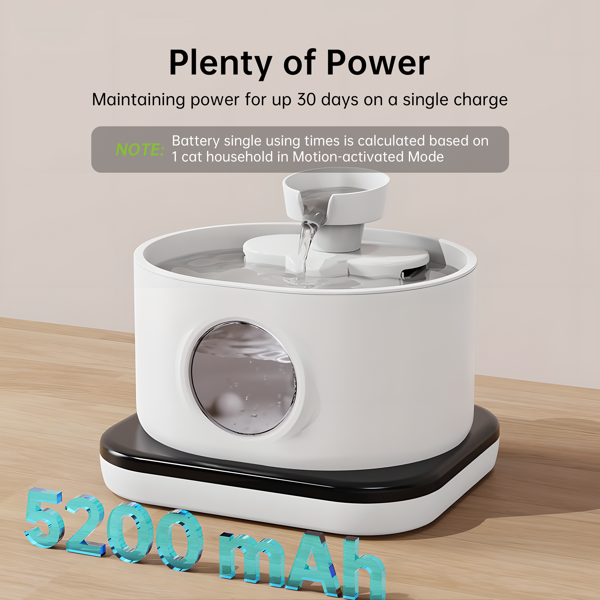 Wireless Automatic Cat Water Fountain, 2.8L Smart Pet Dispenser with Filter, 5200mAh Battery & Quiet Pump