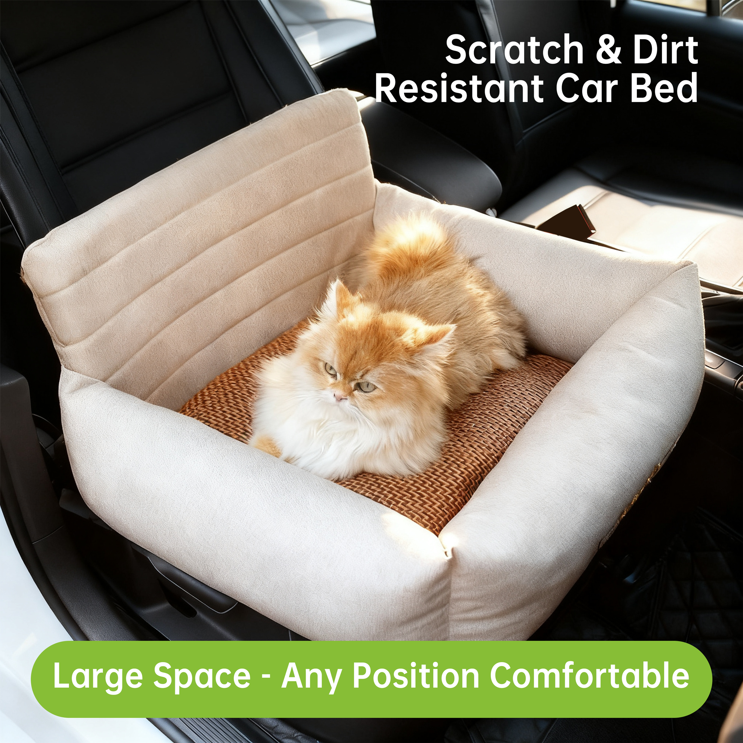 Pet Car Carrier Bed - Removable Washable Travel Seat for Dogs & Cats