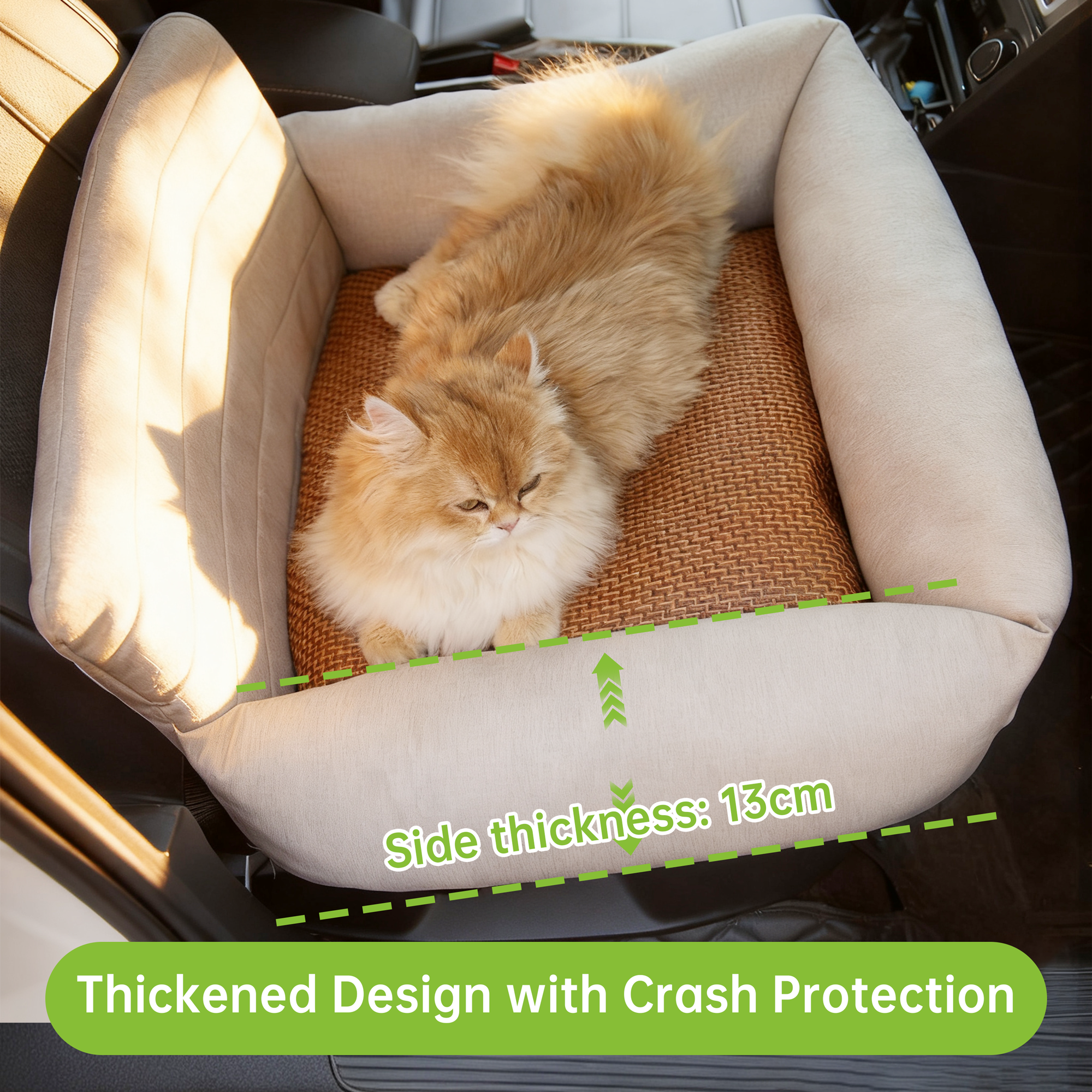 Pet Car Carrier Bed - Removable Washable Travel Seat for Dogs & Cats