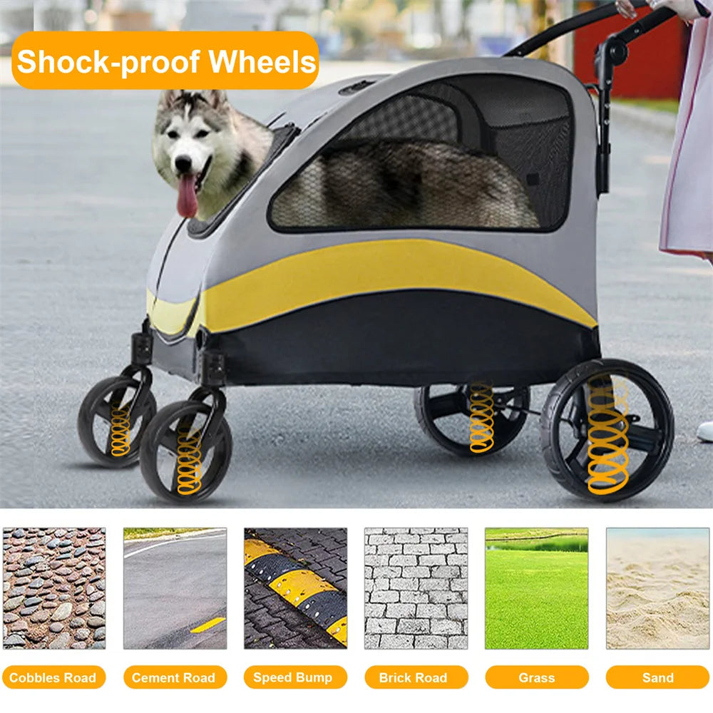 Large Dog Stroller - 4 Wheel Premium Pet Jogger Wagon, Foldable Travel Pram for Small Medium Large Dogs with Easy Walk Design