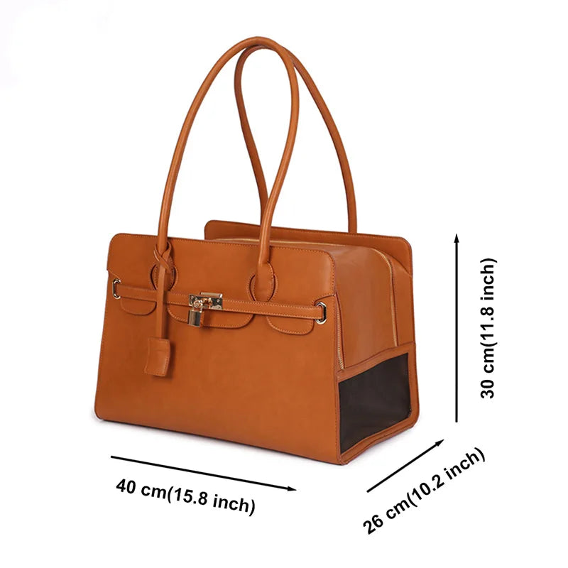 Pet Carrier Bag for Small Dogs and Cats - Luxury PU Leather Portable Travel Handbag with Breathable Design, Shoulder Strap for Puppy Carrier