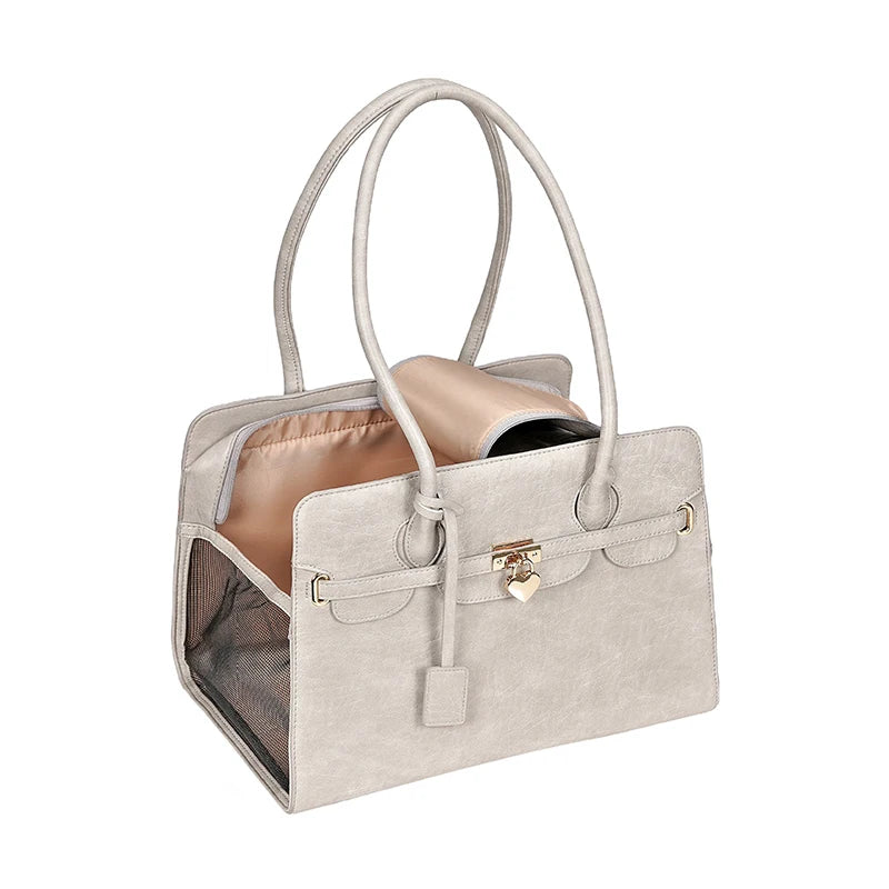 Pet Carrier Bag for Small Dogs and Cats - Luxury PU Leather Portable Travel Handbag with Breathable Design, Shoulder Strap for Puppy Carrier