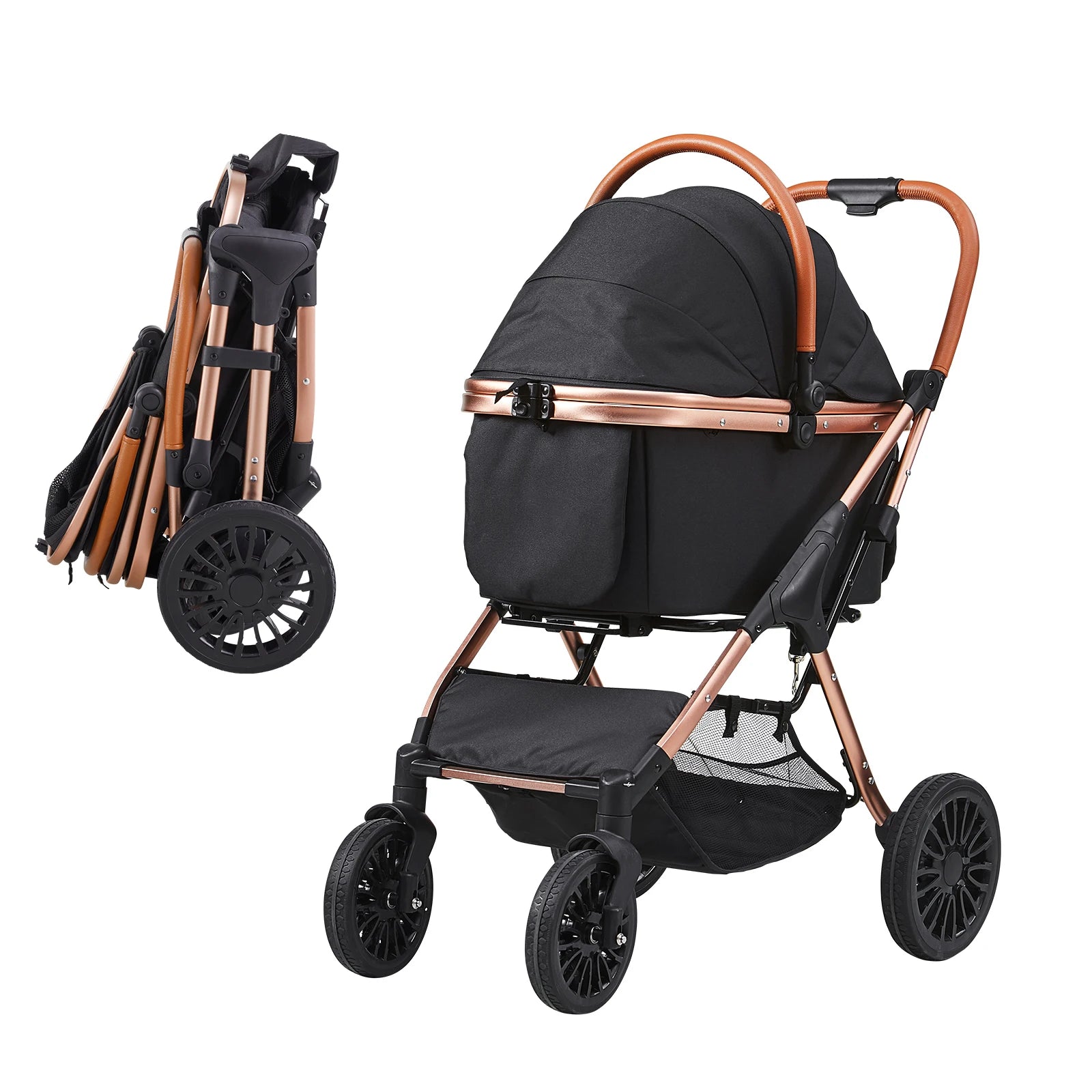 Dog Stroller for Medium Dogs up to 66lbs - Foldable with Storage Basket & Carrier