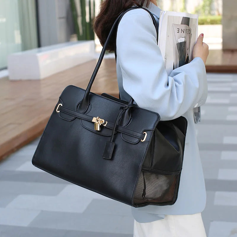 Pet Carrier Bag for Small Dogs and Cats - Luxury PU Leather Portable Travel Handbag with Breathable Design, Shoulder Strap for Puppy Carrier