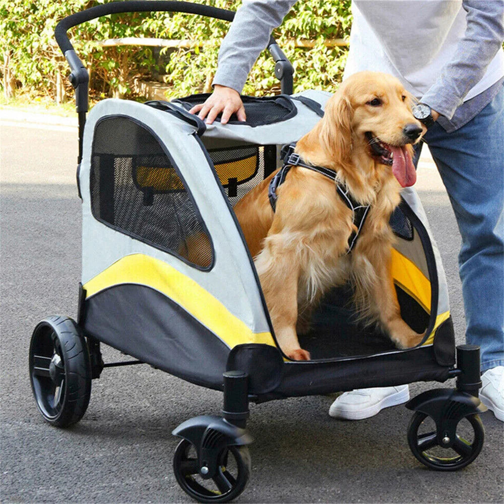 Large Dog Stroller - 4 Wheel Premium Pet Jogger Wagon, Foldable Travel Pram for Small Medium Large Dogs with Easy Walk Design