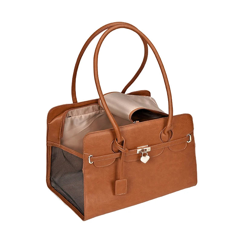 Pet Carrier Bag for Small Dogs and Cats - Luxury PU Leather Portable Travel Handbag with Breathable Design, Shoulder Strap for Puppy Carrier