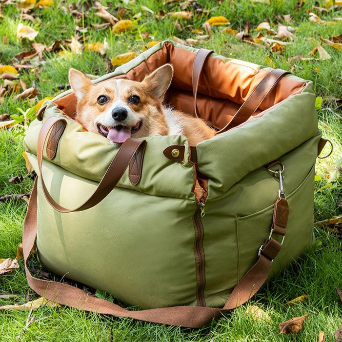 Premium Leather Dog Car Bed - Removable Washable Pet Travel Mat
