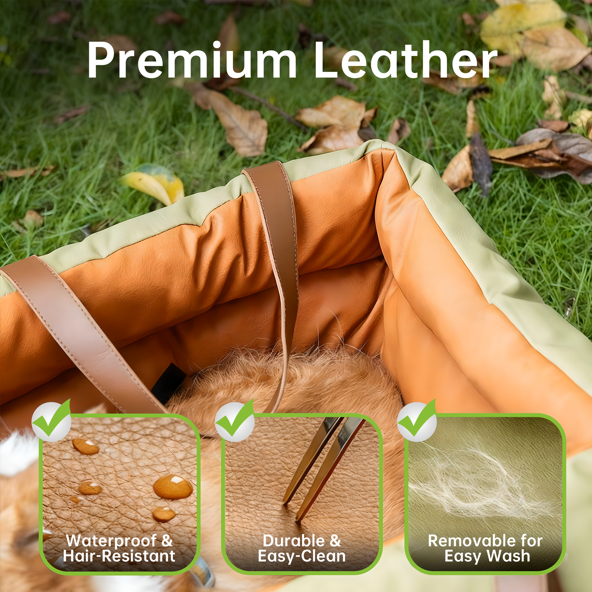 Premium Leather Dog Car Bed - Removable Washable Pet Travel Mat