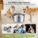 3.2L Automatic Pet Water Dispenser, Stainless Steel Circulating Cat/Dog Water Fountain with Filter