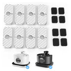 Pei's Corner replacement filters for black and white pet water fountains: includes 8 sets of dual-layer filters with white pre-filter cotton (top) and black activated carbon sponge (bottom). Compatible with both white and black Pei's Corner smart cat water dispensers, ensuring fresh, purified water for optimal cat hydration and health.