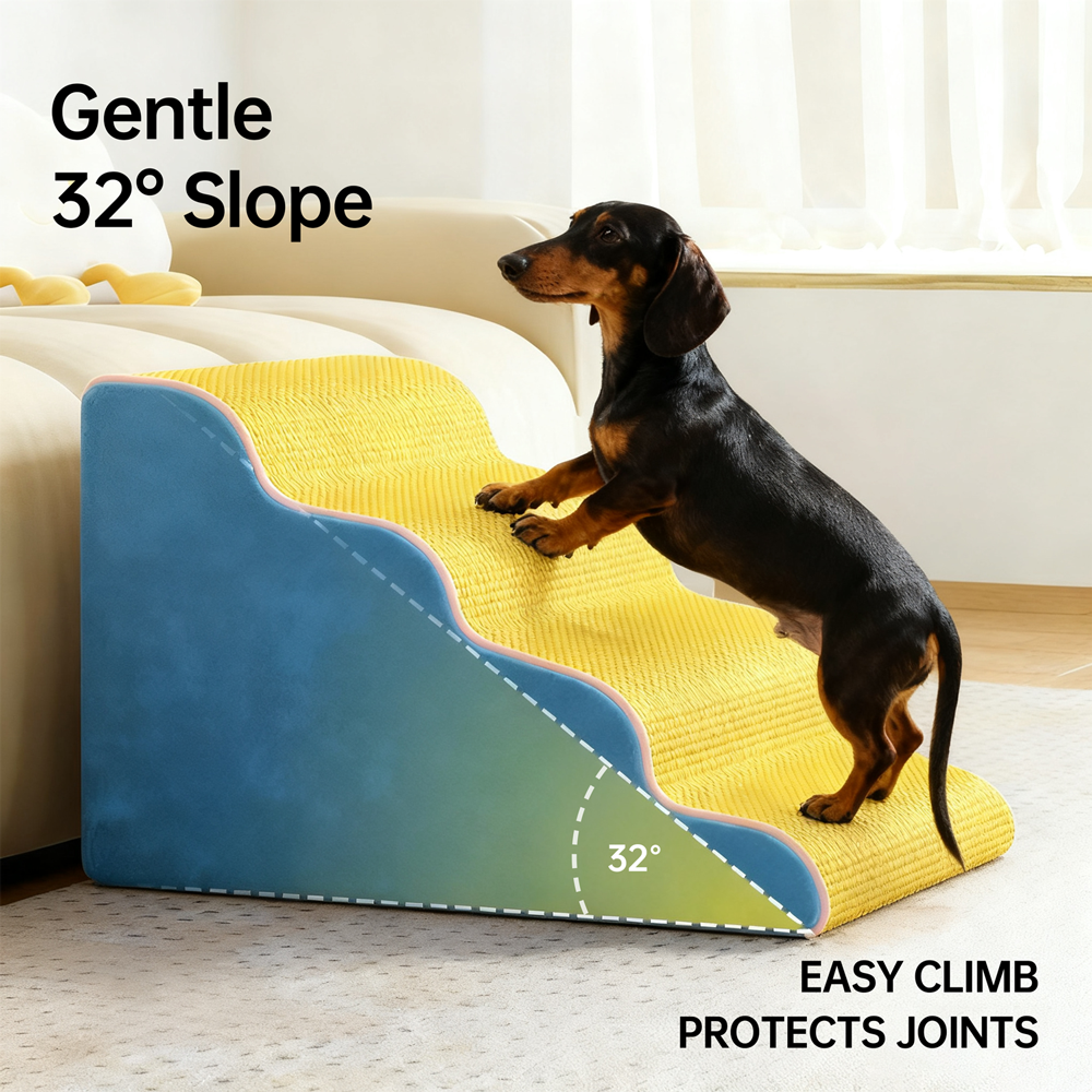 Pei's Corner pet ramp features a gentle 32-degree slope for easy climbing that protects your pet's joints.