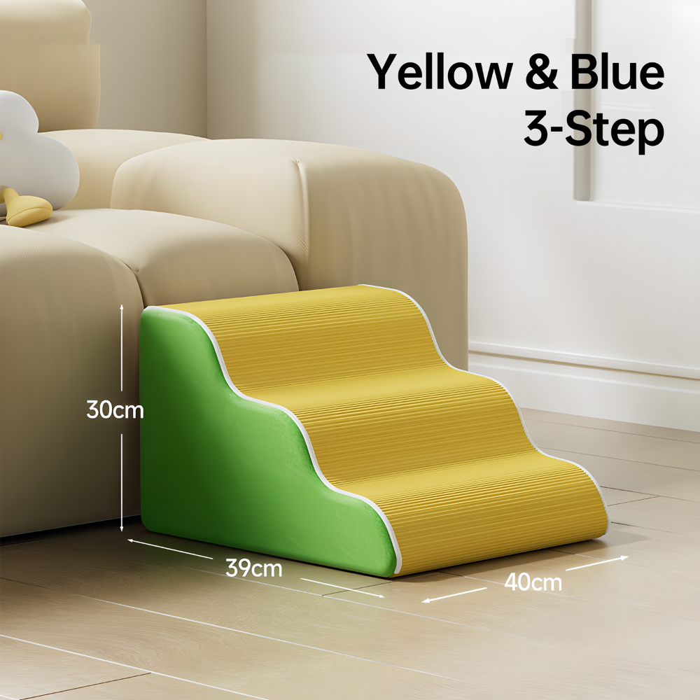 pei's corner yellow and green 3-step Washable Dog Stairs with Removable Cover - for Small, Senior & Disabled Pets