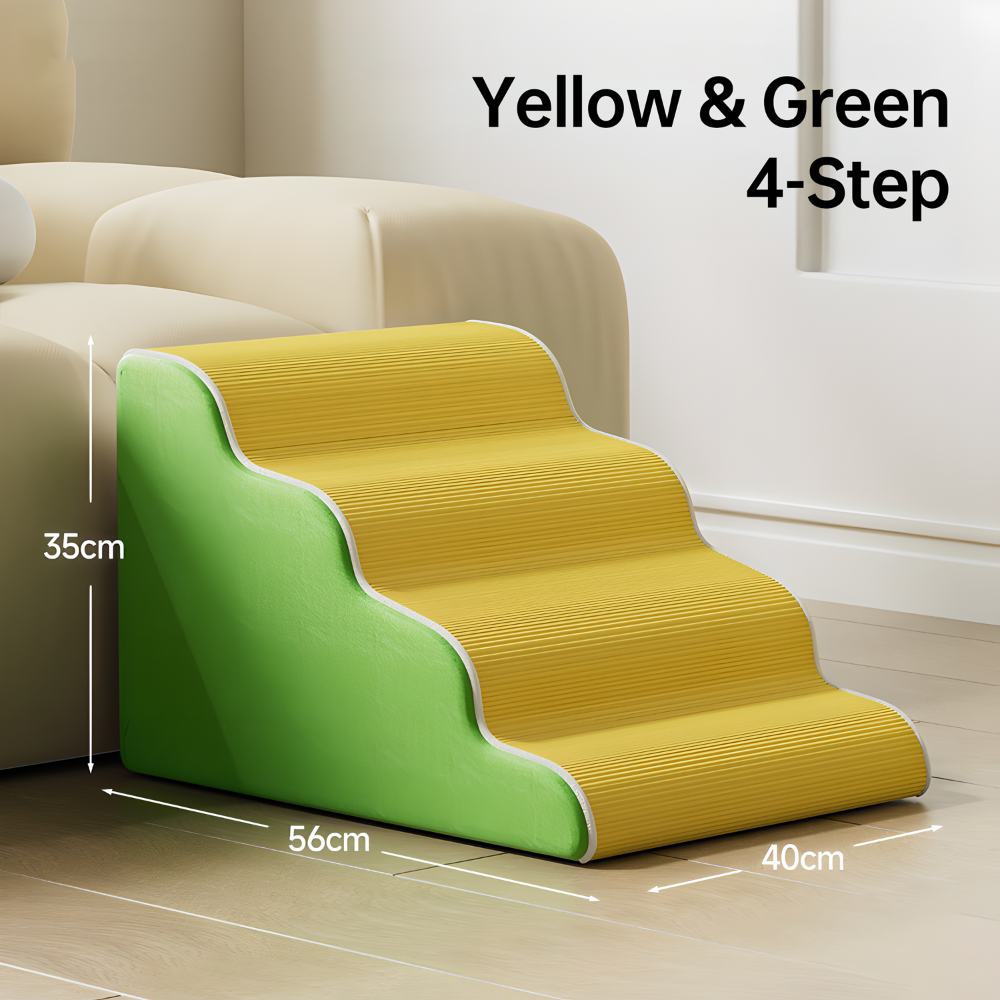 pei's corner yellow and green 4-step Washable Dog Stairs with Removable Cover - for Small, Senior & Disabled Pets