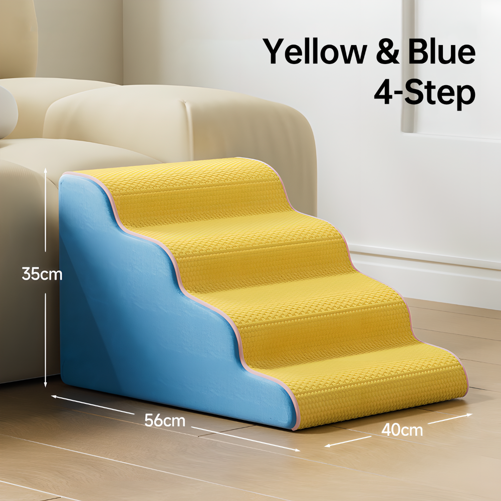 pei's corner yellow and blue 4-step Washable Dog Stairs with Removable Cover - for Small, Senior & Disabled Pets
