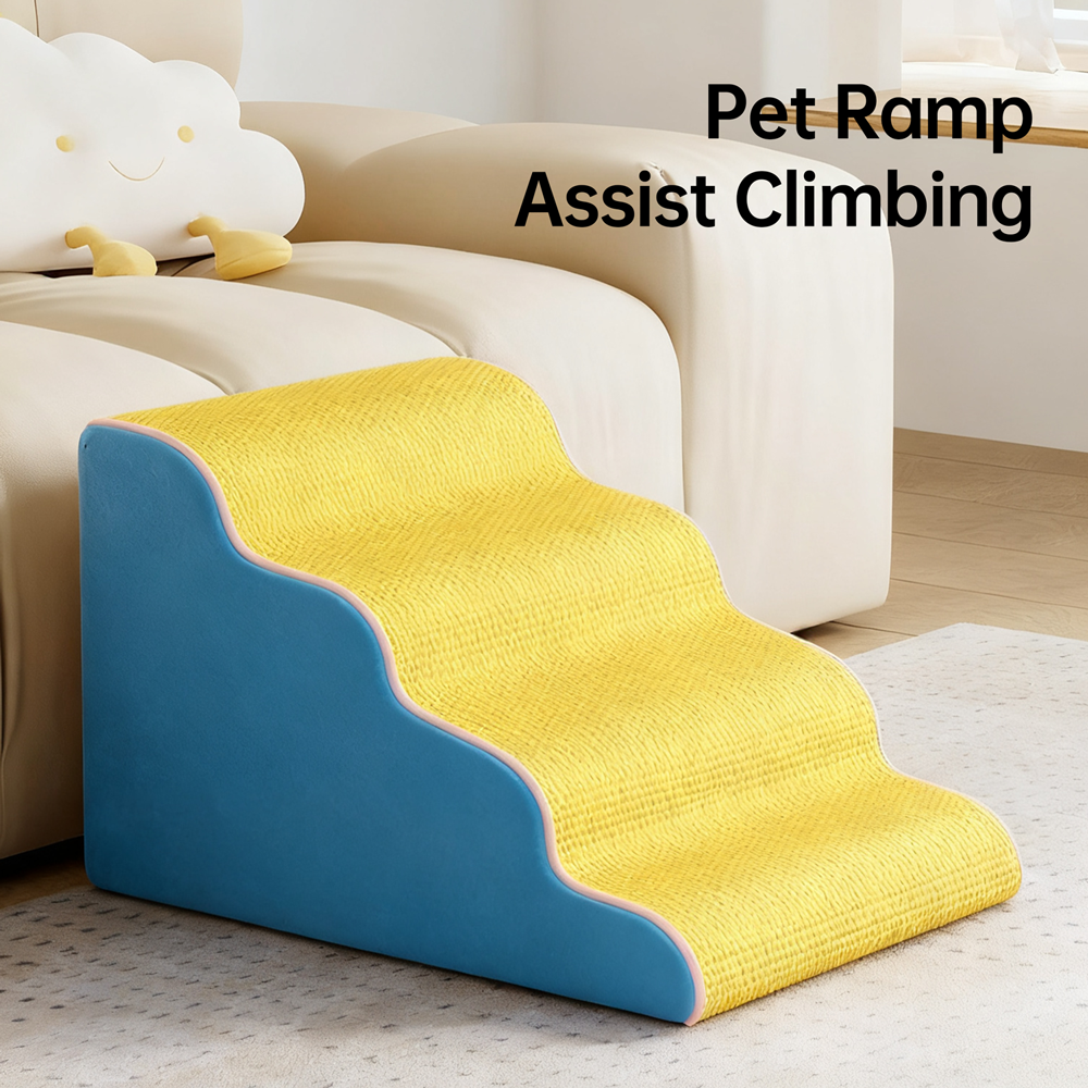 pei's corner yellow and blue 5-step Washable Dog Stairs with Removable Cover - for Small, Senior & Disabled Pets