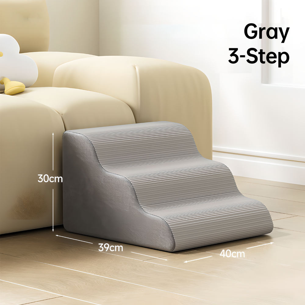 pei's corner gray 3-step Washable Dog Stairs with Removable Cover - for Small, Senior & Disabled Pets