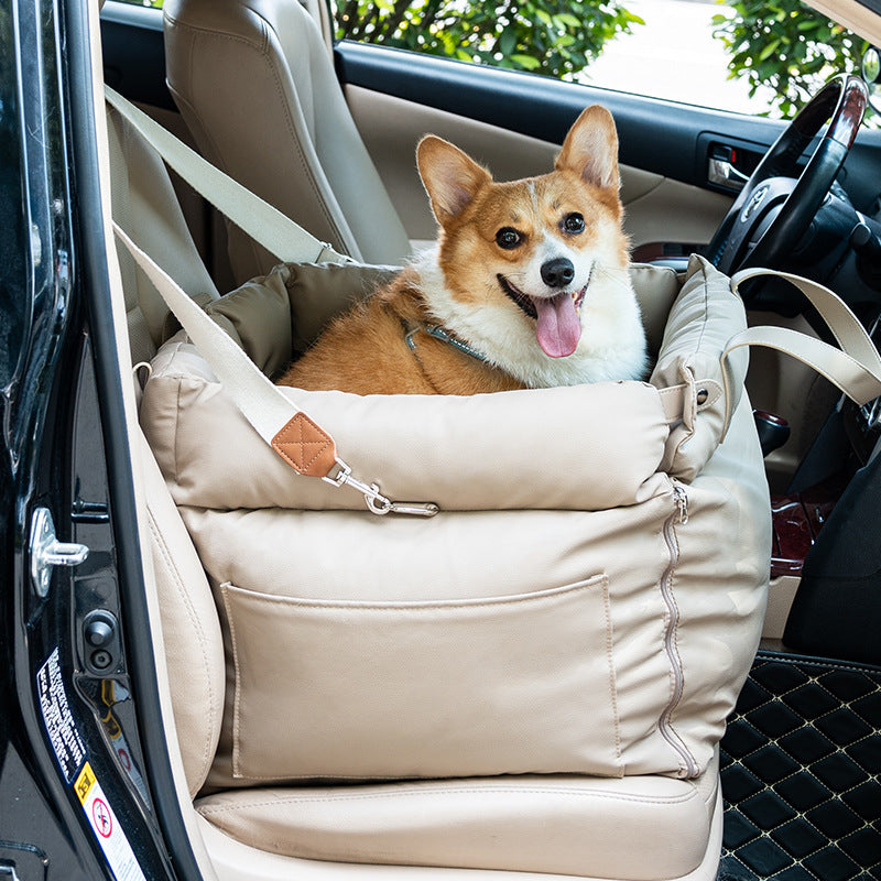 Premium Leather Dog Car Bed - Removable Washable Pet Travel Mat