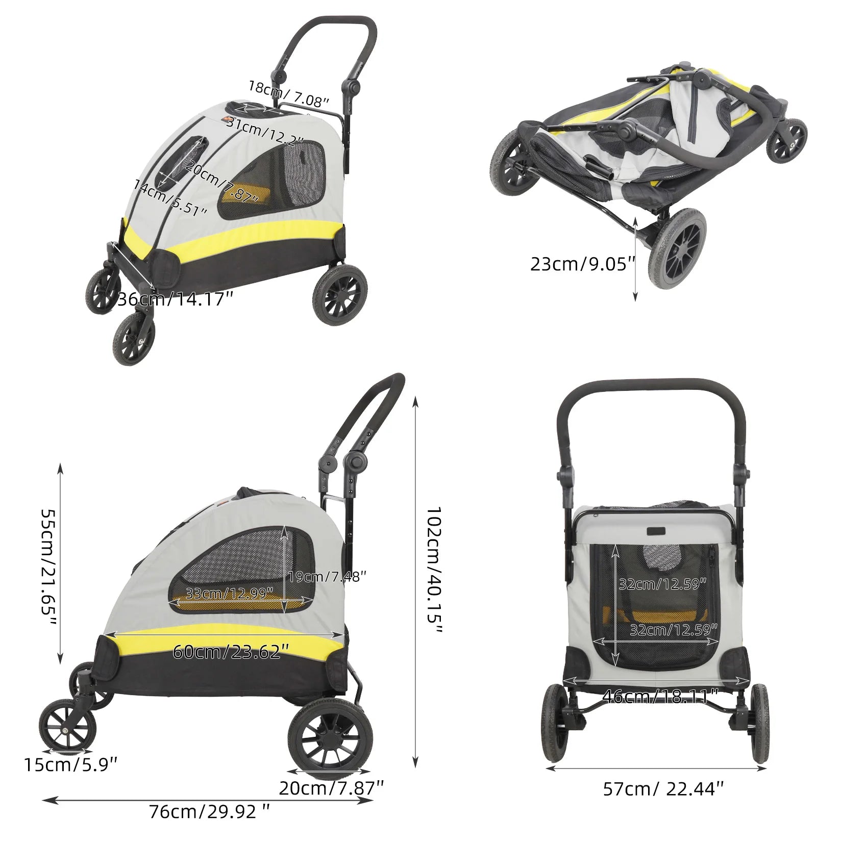 pei's corner M size Dog Stroller: Heavy-Duty 4-Wheel Jogger, Foldable with Easy-Walk Design