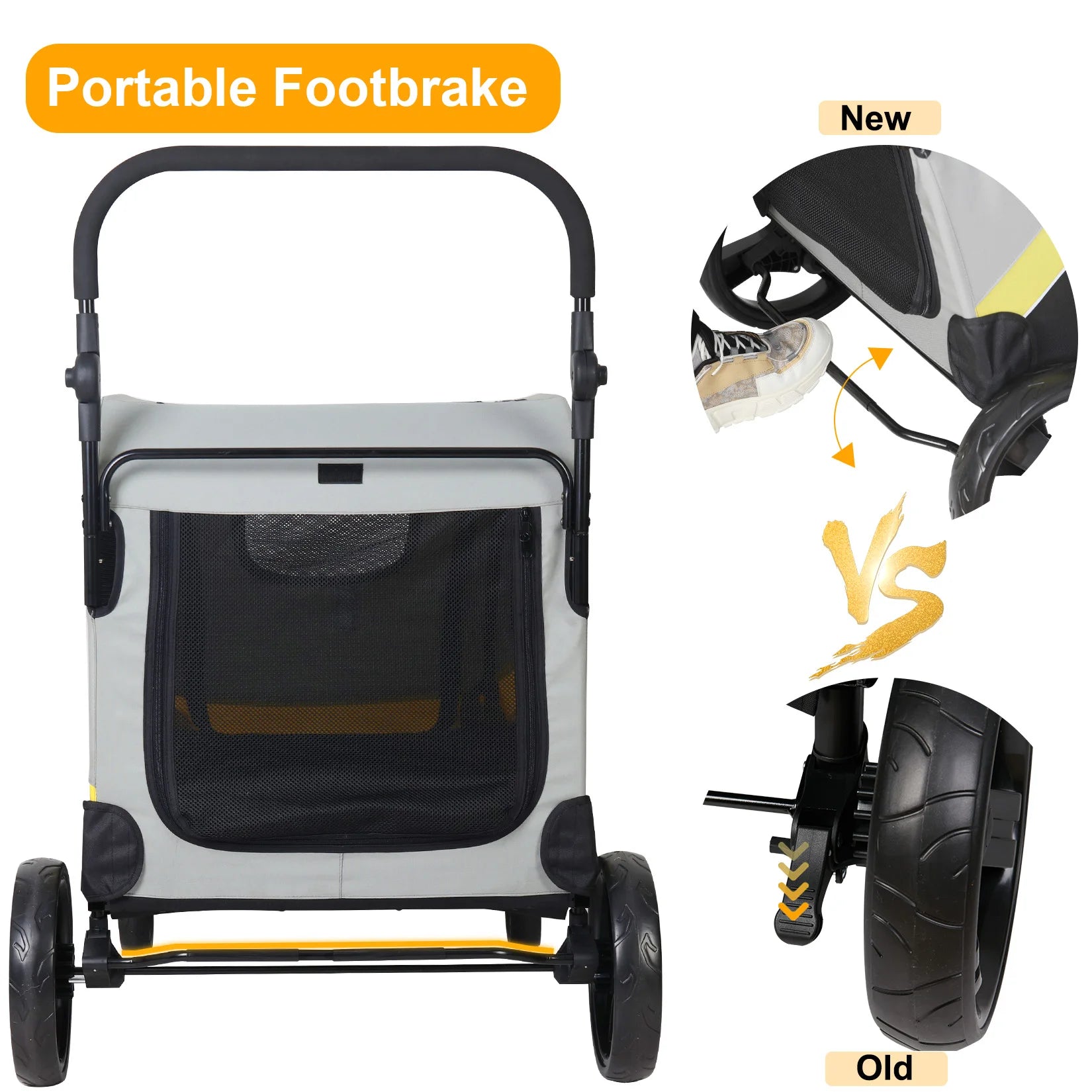 Pei's Corner pet stroller with portable footbrake, featuring a lightweight design and sturdy frame, ideal for safe and convenient outdoor pet walks