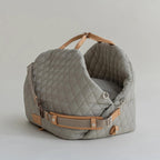 pei's corner side view of beige Portable Foldable Cat Carrier Bag - Lightweight Pet Handheld Crossbody Bag