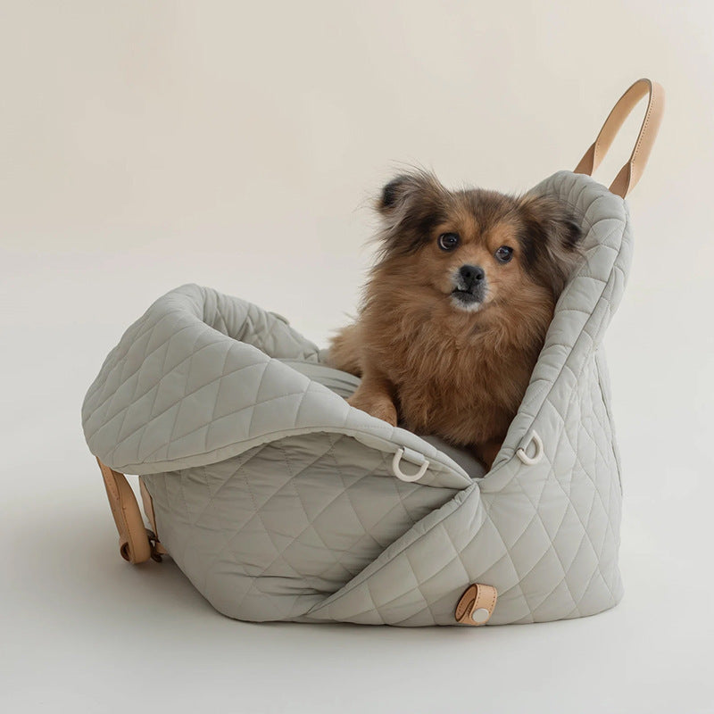 Pei's Corner Portable Foldable Cat Carrier Bag-beige: quilted lightweight pet travel bag with secure buckles, cozy nest for small dogs and cats car rides.