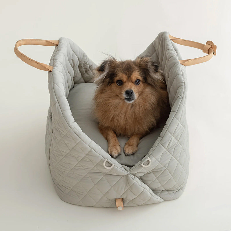 Pei's Corner Portable Foldable Cat Carrier Bag-beige: quilted lightweight pet travel bag with secure buckles, cozy nest for small dogs and cats car rides.