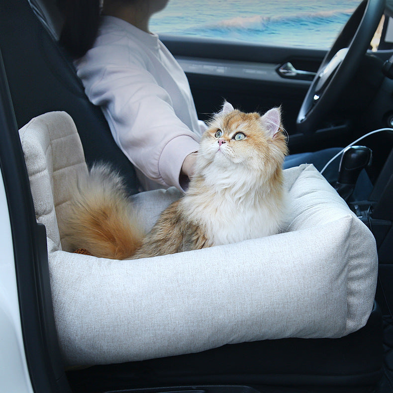 pei's corner beige Pet Car Carrier Bed - Removable Washable Travel Seat for Dogs & Cats