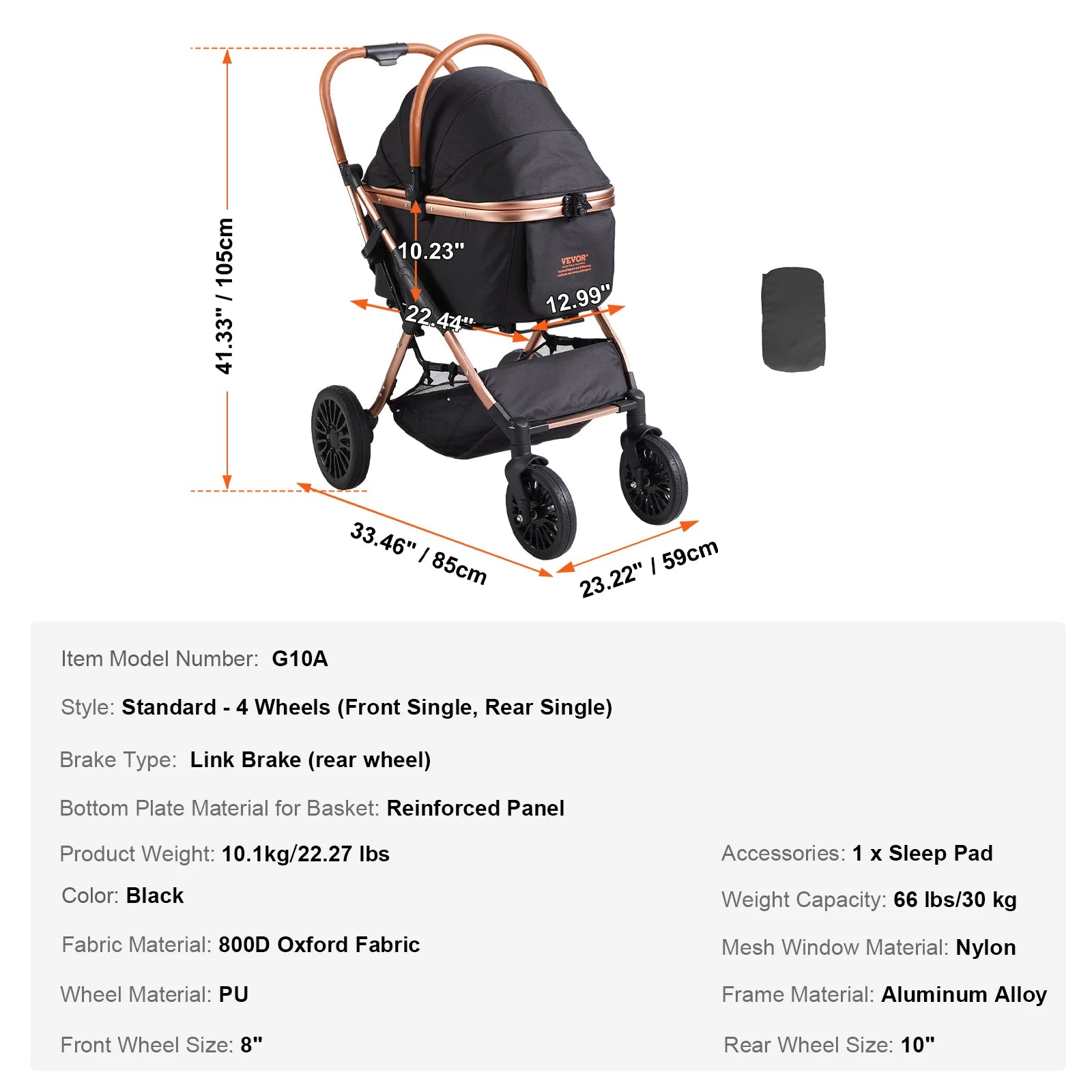 Dog Stroller for Medium Dogs up to 66lbs - Foldable with Storage Basket & Carrier