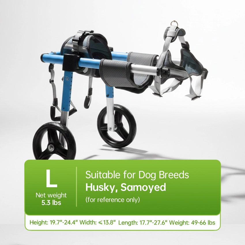Large size (L) dog wheelchair dimensions for Huskies and Samoyeds, ideal for 22-30kg pets.